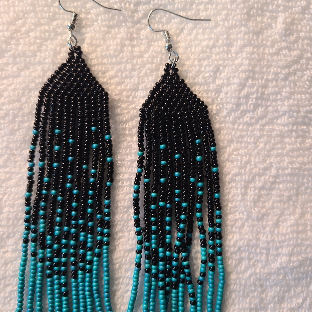 Handmade elegant Black and Blue Beaded Earrings